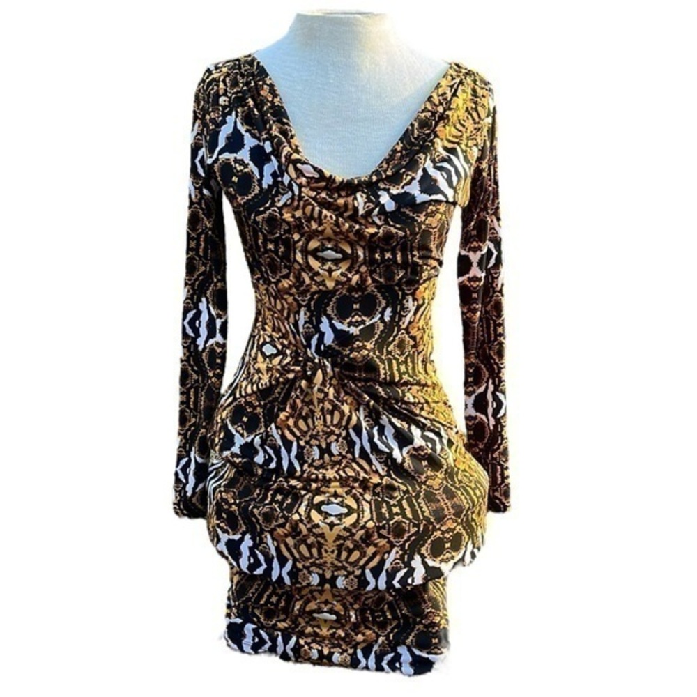 Thalia Sodi Long Sleeve Mid Length Dress Zipper Back Cowl Neckline Side Ruche